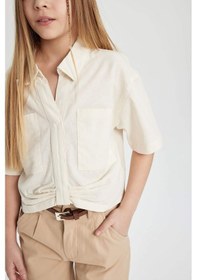 Resim Defacto Kız Çocuk Crop Pamuklu Kısa Kollu Gömlek C0459A824SMER233 Ekru 