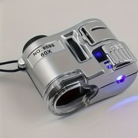 Resim 60X Büyük Güç Mini Cep Mikroskobu LED ve UV Işığı ile - Mücevherciler ve Para Tespiti için Taşınabilir El Mikroskopu - Geliştirilmiş Görünürlüğe Sahip Kompakt Büyüteç 