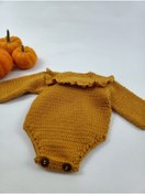 Resim Handmade %100 Pamuk El Örgüsü Bebek Uzun Kol Tulum, Yenidoğan Hastane Eve Dönüş Kıyafeti 