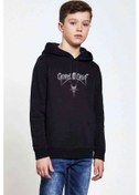 Resim Gospel Of Grief Satan Baskılı Unisex Çocuk Kapüşonlu Siyah Sweat Siyah 