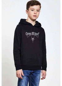 Resim Gospel Of Grief Satan Baskılı Unisex Çocuk Kapüşonlu Siyah Sweat Siyah 