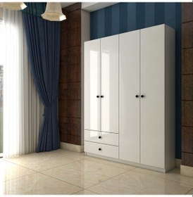 Resim toccomobilya Tocco 1021 Inci 4 Kapaklı 2 Çekmeceli Askılıklı Gardırop 