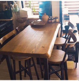 Resim Asya Craft Doğal Ahşap Bar Masası Seti 