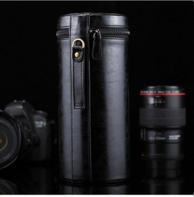 Resim Dslr Kamera Lensi İçin Ekstra Büyük Lens Kılıfı Fermuarlı Pu Deri Kılıf Kutusu, Boyut: 24.5 10.5 10.5cm Siyah 