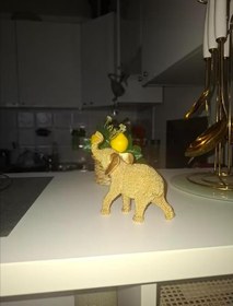 Resim Altın Renkli Nokta Boncuklu Fil Heykeli, Reçine Masa Dekorasyon Figürü, Art Deco Stil, Oturma Odası ve Ofis için Dekoratif Aksesuar 