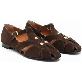 Resim Ne&ve Shoes Kahve Süet Aksesuar Detaylı Tokalı Kadın Sandalet Kahverengi 