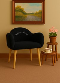 Resim BEYLERBEYİ Makyaj masası pufu, siyah renkli peluş kumaş,dekoratif puf , sırtlı puf, mini koltuk, berjer 