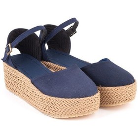 Resim Gerçek Elişi Platformlu Poli Taban Espadril Dolgu Topuk Keten Espadril Handmade Lacivert 