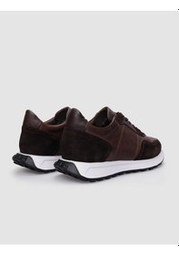 Resim Cabani %100 Hakiki Deri Kahverengi Bağcıklı Erkek Sneaker Kahverengi 