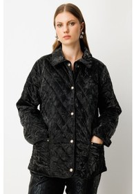 Resim Ekol Kadın Büyük Beden Torba Cepli Kapitone Mont 6803 Siyah Siyah 