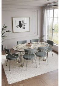 Resim Selenit Mutfak Yemek Masası Takımı- 6 Kişilik Mutfak Masa Sandalye Takımı- Mutfak Masası Takımı Beyaz Mermer 