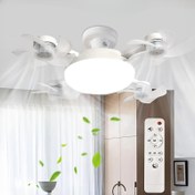 Resim LED Akıllı Tavan Vantilatörü Işığı - Uzaktan Kumandalı E27/E26 Soketli Fan Lambası, Ayarlanabilir Parlaklık ve 3 Hız Ayarı, Yatak Odası, Oturma Odası, Çalışma Odası, Mutfak ve Banyo için Uygun - Modern Tasarım, Her Mevsim İçin Çift Fonksiyonlu 3/4 Başlıklı Beyaz Fan Işık 
