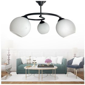 Resim Dönence Siyah 3'lü Beyaz Camlı Avize Siyah 