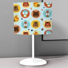 Resim instababyrooms Açık Mavi Hayvanlar Desenli Çocuk Odası Dijital Baskılı Çocuk Odası Masaüstü Abajur Avize 