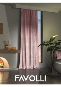 Resim Kadife Dokulu Açık Pembe Ada Fon Perde Ekstrafor Büzgülü Dream Series Açık Pembe 