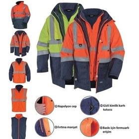 Resim Glp Oxford 5+1 Reflektörlü Içi Çıkmalı Kışlık Parka Mont Sarı Lacivert Lacivert-Sarı 