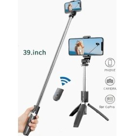 Resim Asfal Go Pro Uyumlu Bluetooth Kumandalı Katlanabilir 100 cm Selfie Çubuğu Özçekim Tripod Çubuğu 