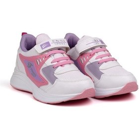 Resim Kız Çocuk Beyaz Pembe Cırtlı Bağcıklı Sneaker Günlük Rahat Spor Ayakkabı Pembe 