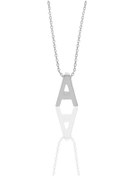 Resim Gümüş Rodyumlu Üç Boyutlu Minimal A Harf Kolye 