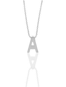 Resim Gümüş Rodyumlu Üç Boyutlu Minimal A Harf Kolye 