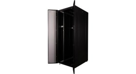 Resim Lande 42U 800X1000 Hyperline Dikili Tip Rack Kabinet (Siyah) (Ön Cam Kapak / Tekerlekli) 