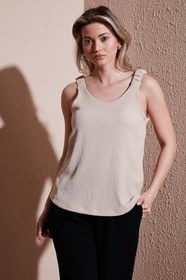 Resim Standart Fit V Yaka Büzgülü Kalın Askılı Bluz Bayan BLUZ 25Y0513K1 