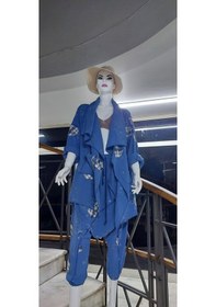 Resim Boho Şalvar Pantolon Asimetrik Ceket Takım Mavi 