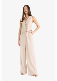 Resim DeFacto Wide Leg Keten Karışımlı Pantolon Normal Bel Geniş Paça Cepli Fermuarlı Standart Boy E6210AX25SPBG286 
