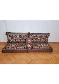 Resim Şark Köşesi Minderi Anadolu Desenli İkili Sedir Takımı Kahverengi 