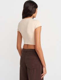 Resim Dilvin 31810 Bisiklet Yaka Crop T-shirt-taş Taş 
