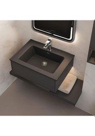 Resim Real Stone Zenıth 65 Etajerli Antrasit Granit Banyo Lavabosu 65x45 Antrasit 
