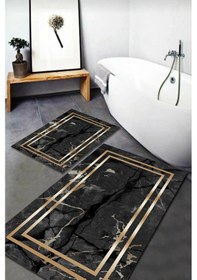 Resim Banyo Paspas Takımı 2'li Set Kaymaz Tabanlı Yıkanabilir Bb-114 Siyah - Gri 