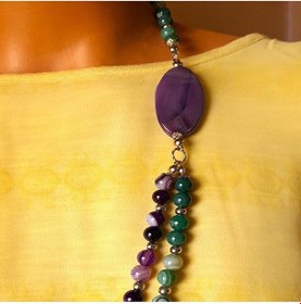 Resim Premium Serisi Yeşil Akik Mor Akik 2 Sıralı Uzun Şifa Nazar Korum Çok Renkli 