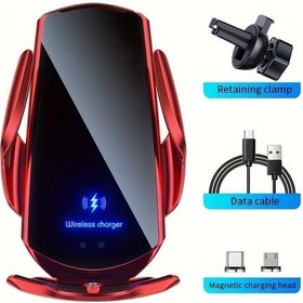Resim Gateesat Alynıc Manyetik Araç Şarj Standı Kırmızı Hızlı Şarj Otomatik Sıkma 360 Derece İphone Samsung Uyumlu Usb C 