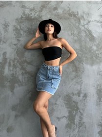 Resim Vikings Jeans Kadın Mavi Kot Mini Etek Mavi 