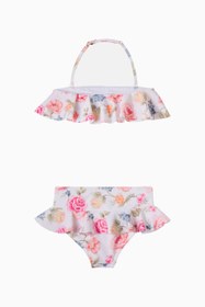 Resim Çiçek Desenli Fırfırlı Kız Çocuk Bikini - Pembe / Y-14 