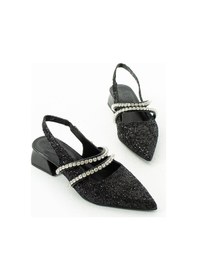 Resim Duxal Shoes Kadın Taşlı Şık Babet-topuklu Ayakkabı-linda Siyah Simli 
