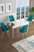 Resim Canisa Han Serisi 70x114 Açılabilir Mdf Mutfak Masası Takımı Beyaz Masa 4 Turkuaz Sandalye 
