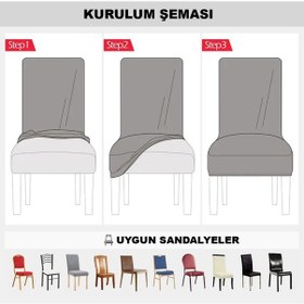 Resim Bambu Nano Kumaş Likralı Lastikli Sandalye Kılıfı Yıkanabilir Esnek Sandalye Örtüsü 4 Lü Set Mürdüm 