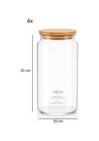 Resim 6 Lı Vakumlu Bambu Kapaklı Cam Saklama Kavanozu 1400 Ml Büyük Boy Hava Geçirmez Set Sızdırmaz Şık Xl Şeffaf 