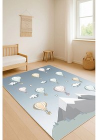 Resim Uçan Balonlar Çocuk Odası Halısı Gri 