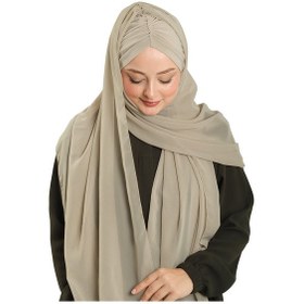 Resim Hürrem Bone Bej Pratik Hazır Geçmeli Bone Şal Şifon Drapeli 2507 12 bej 