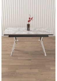 Resim Canisa Weps Serisi 89x150 Açılabilir Lak Panel Rampla Gri Krom Ayak Masa Takımı Ve 6 Antrasit Sandalye Rampla Gri Masa Antrasit Sandalye Krom Ayak 