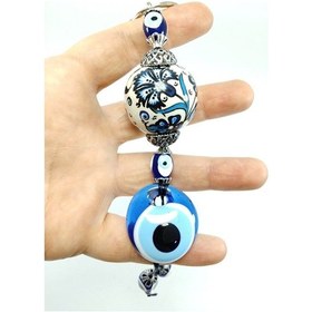 Resim Nazar Boncuğu Anahtarlık El Yapımı Cam Aksesuar Çini Desenli Sera 