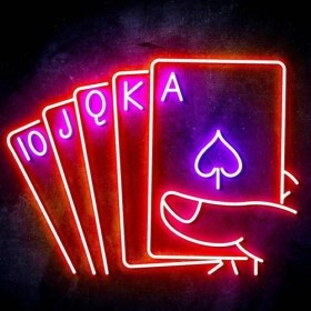 Resim Disa Neon LED Dekoratif Aydınlatma -Oyun Kartı, Iskambil, 50X45CM- 