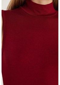 Resim Tudors Kadın Regular Fit Klasik Kesim Viskon Kumaş Balıkçı Yaka Sıfır Kol Bordo Bluz-34816 Bordo 