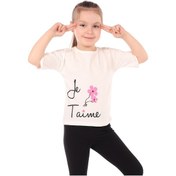 Resim Toontoy Kız Bebek Le Taime Baskılı Tişört Ekru 