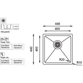 Resim Ukinox Me 400 Tezgah Altı-Tezgaha Sıfır Paslanmaz Tek Göz Çelik Eviye - E853. x me.400 
