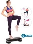 Resim 2 Kademeli Kaymaz Taban Step Tahtası + Denge Topu + Pilates Bandı 