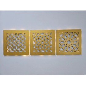 Resim Led Işıklı Motif Tablo 3 Lü Set - 30x30cm Gold 